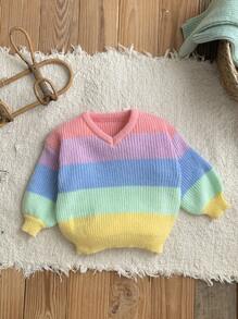 LMoss Kids Suéter casual relajado con cuello en V y degradado para niña joven en otoño/invierno - Multicolor - Ver 5