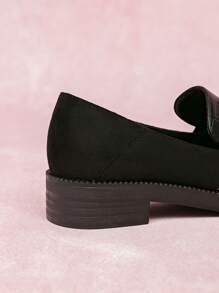 CUCCOO CURVES Giày đế xuồng đế dày màu đen trơn mũi nhọn buộc dây Oxford đế bệt rộng cho nữ, ngày lễ năm mới bốn mùa Valentine - màu đen - Xem 5