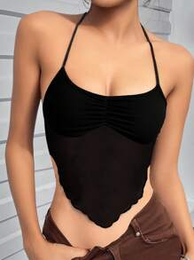 SHEIN ICON Y2k Summer Fashionable Sexy Mesh Backless Halter Neck Black Top - Black - View 1