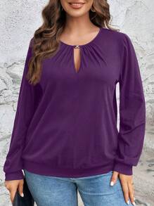 EMERY ROSE Plus Size Casual Crew Neck Long Sleeve Sweatshirt, Fall Winter Autumn - Purple - View 5