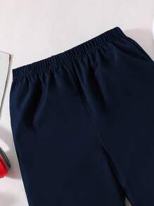 SHEIN Casuvi Kids Tween Boys' Navy Blue Casual Jogger Pants With Side Striped Print, Suitable For Leisure And Sports Wear Chic Outfits For Autumn/Winter - Blue - View 3