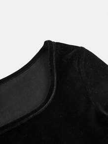 SHEIN Teen Girls' Autumn/Winter All-Match Versatile Flared Sleeves Ruched Waist Velvet Jumpsuit - Black - View 3