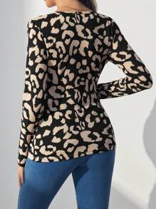 SHEIN Maternity Leopard Print Side Tie Waist Long Sleeve Slim Fit T-Shirt