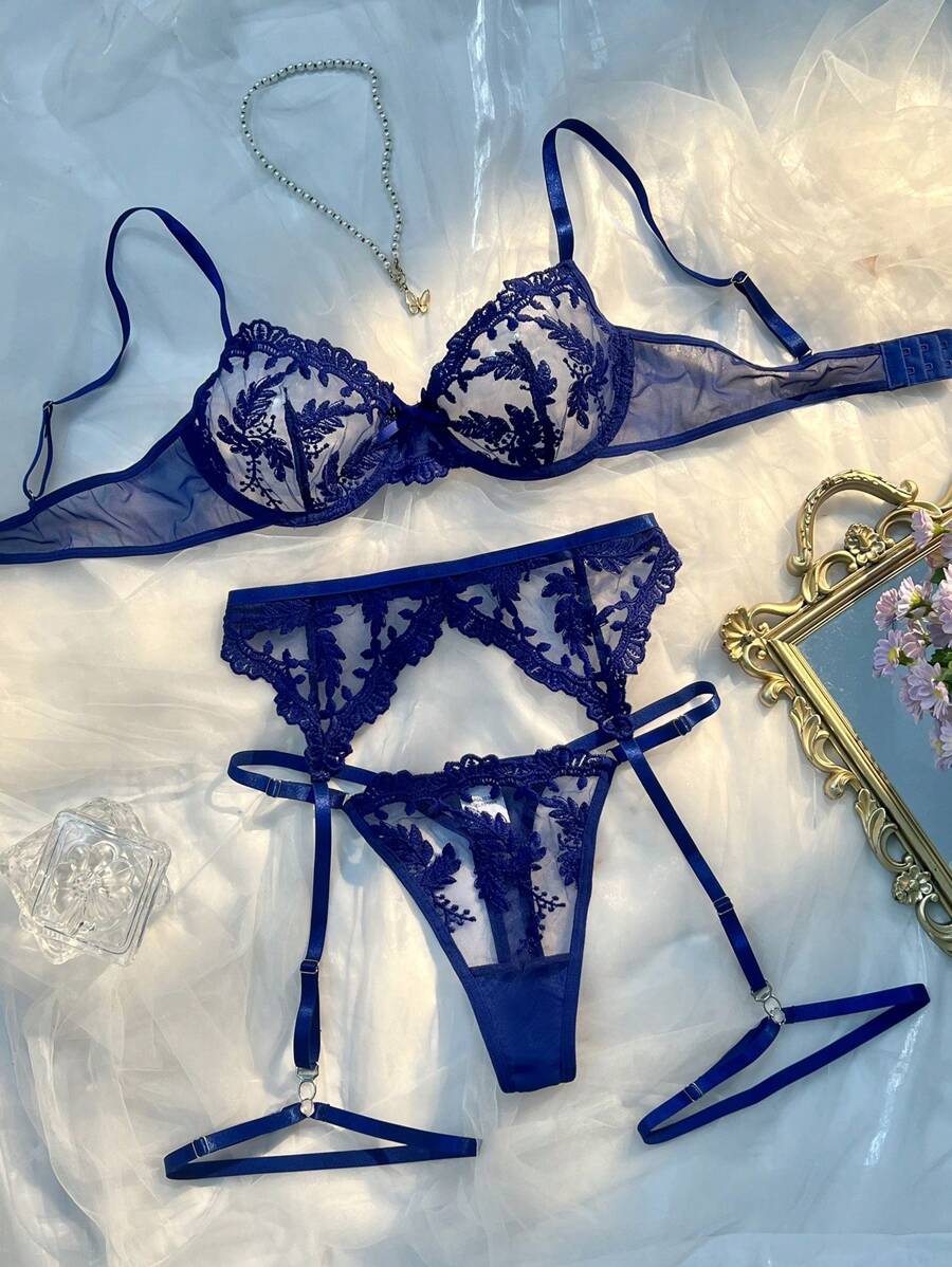 5pcs/Set Sexy Lingerie Set For Women, In Blue For Going Out - Blue - View 1