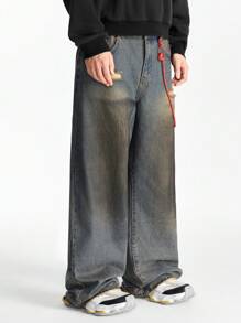 NEON BLANC Men's Street Style Mid-Rise Straight Ripped Jeans - Dark Green - View 3