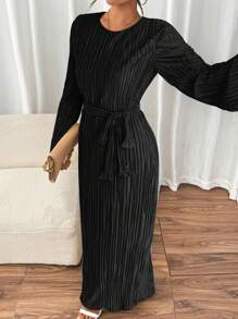 Chiquease Women's Pleated Luxurious Evening Dress, Simple Fashionable Casual Everyday Wear Fall Cloth For Women - Black - View 4