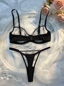 2 piezas Conjunto de lencería de la serie Rosa Negra para mujeres