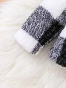 女婴格子纽扣羊毛夹克，秋冬 - 黑與白 - 查看 5