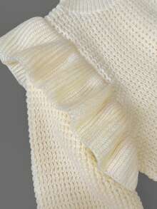 Women's Solid Color Round Neck Long Sleeve Ruffle Patchwork Loose Casual Sweater, Autumn/Winter - Beige - View 5