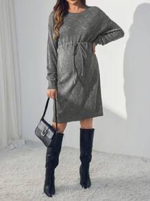 SHEIN Maternity Gray Long Sleeve Knitted Sweater, For Winter - Grey - View 4