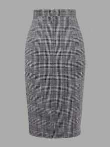 Plus Size Women Elegant Houndstooth Pleated Button Pencil Skirt