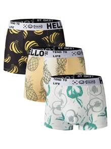 4pcs/Pack Men's Simple Letter Print Casual Boxer Briefs - Multicolor - View 1