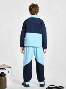 SHEIN Tween Boy Outdoor Sports Hiking Camping Climbing Sailing Windproof & Waterproof Color Block Suit - Multicolor - View 6
