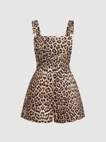 SHEIN MOD Mono estampado de leopardo retro lindo talla grande para mujer en verano - Multicolor - Ver 1
