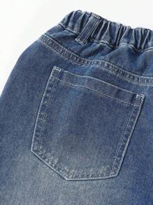 SHEIN Explorewe Teen Girls Street Style Sporty Fashion Loose Comfy Black & White Contrast Oversized Drop Shoulder T-Shirt & High Waist Vintage Distressed Wide Leg Jeans 2pcs Outfit Set, School, Campus, College Summer Holiday - Black - View 3