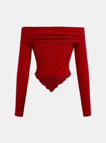 SHEIN Girlism Teen Girl Christmas Red/Date Night/Elegant Quality/Red/Bow Decor/Ribbed Knit/Cropped/Form-Fitting T-Shirt