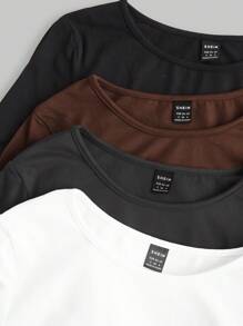 SHEIN EZwear 4pcs Knitted Women\ Slim Fit T-Shirt Set - Multicolor - View 7