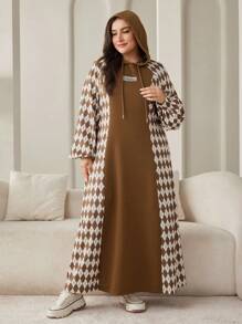 Lacomfia Đầm dài tay thêu họa tiết kim cương cỡ lớn có mũ trùm đầu - Nhiều màu - Xem 1