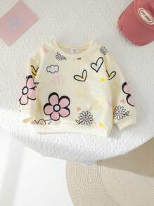 女宝宝宽松休闲圆领卡通印花柔软简约长袖运动衫