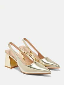 CUCCOO BIZCHIC Women's Fashion Gold Pointy Toe Thick High Heel Pumps For Commuting, Dating, Party, Wedding, Vacation Spring Shoes Spring Break Easter For Christmas Spring Shoes - Gold - View 6