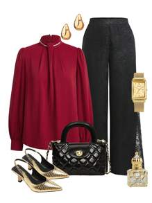 SHEIN Clasi Women's Burgundy Long Sleeve Pearl Elegant Versatile Blouse (Detachable) Halloween Costume Fall Women Clothes  Long Sleeve Shirt - Burgundy - View 3