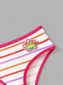 TEENAGE MUTANT NINJA TURTLES | SHEIN 2pcs Young Girl Cartoon & Heart Striped Print Ringer Briefs - Multicolor - View 4
