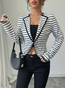 Chiquease V-Neck Striped Blazer Jacket For Women - Multicolor - View 3