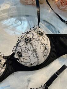 2 piezas Conjunto de lencería de la serie Rosa Negra para mujeres