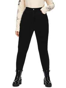 SHEIN ICON Plus High Waist Skinny Jeans - Black - View 3