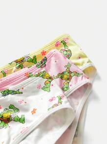 TEENAGE MUTANT NINJA TURTLES | SHEIN Tween Girl 3 件装卡通海龟全身印花三角裤 - 彩色 - 查看 4