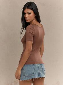 MISSGUIDED Áo thun Jersey Essential - màu nâu - Xem 2