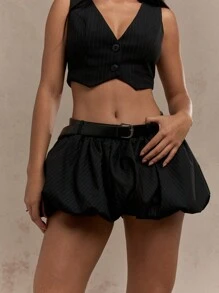 MISSGUIDED Tailored Pinstripe Bubble Mini Skirt - Black - View 3