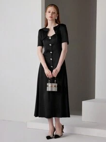 SHEIN Belle Solid Tube Formal Dress - Black - View 1