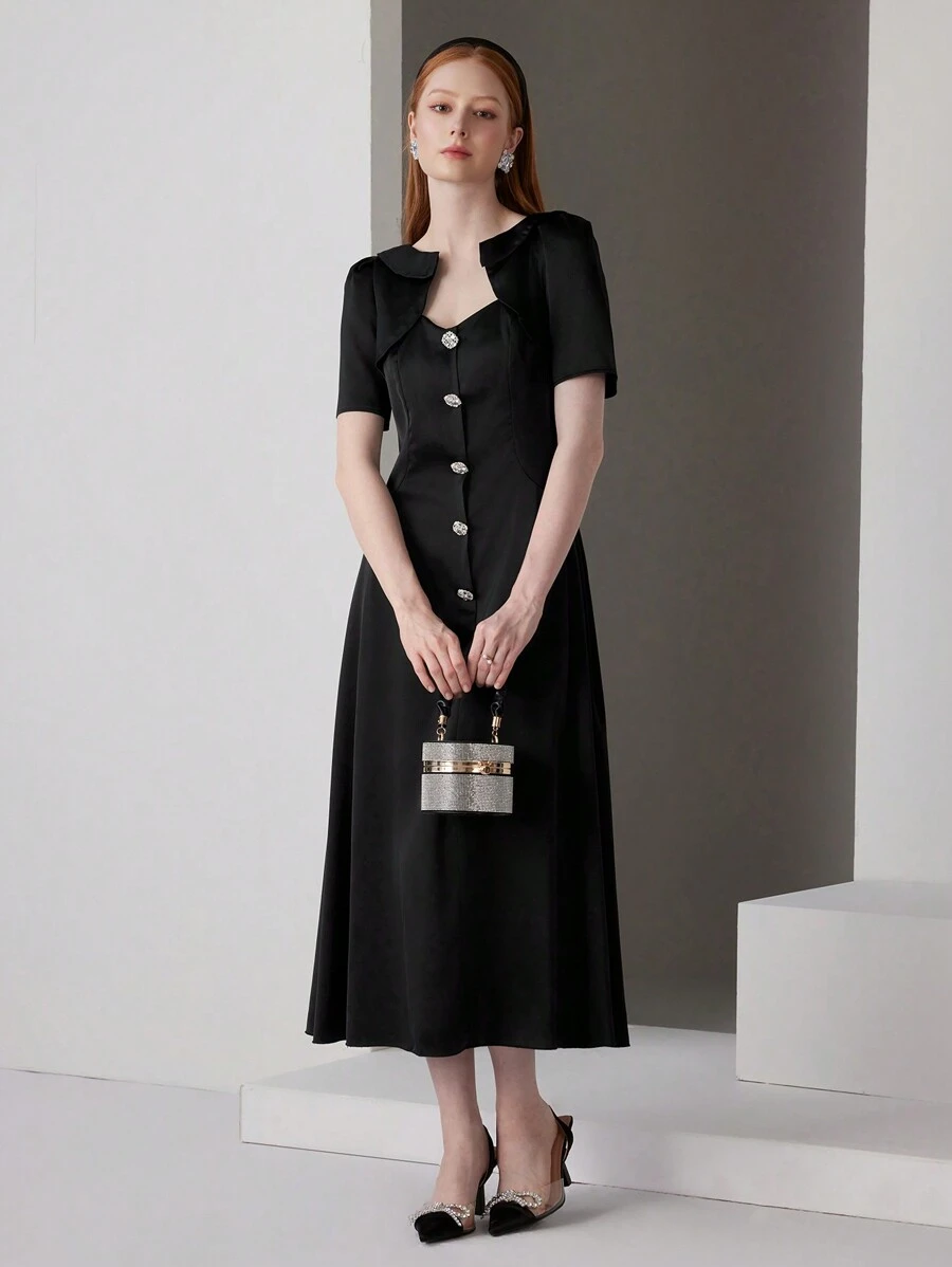 SHEIN Belle Solid Tube Formal Dress - Black - View 1