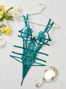 Conjunto de lencería de una pieza de malla sexy (con aros) para mujer