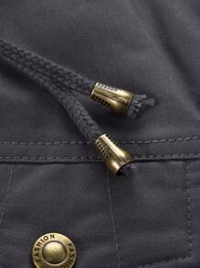 Manfinity Homme Men Removable Hat Flap Pocket Drawstring Hooded Thermal Lined Padded Coat - Grey - View 5