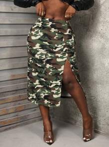 SHEIN Slayr 女式豹纹工装口袋侧开衩下摆时尚牛仔半身裙 - 彩色 - 查看 4