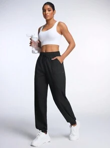 Gameset SHEIN Sport 女式带口袋运动裤 - 黑色 - 查看 5