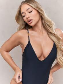 MISSGUIDED 金属带细节低胸吊带连体泳衣 夏季