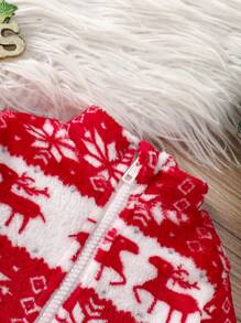 1 件女婴休闲豹纹毛绒长袖运动衫 - 紅色 - 查看 3