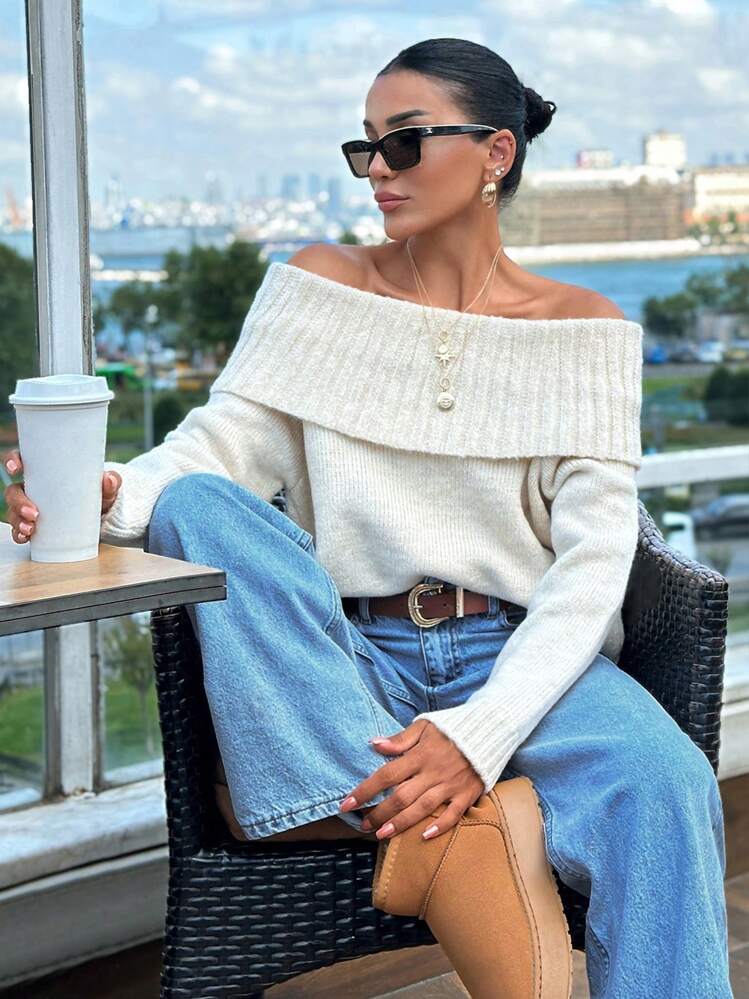 Pull Fin Blanc Shein - Dos Nu/épaule Nue, Taille XS - Occasion Très Bon état