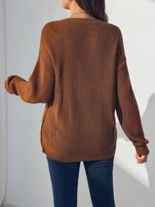 SHEIN Maternity Solid Color Drop Shoulder Round Neck Button-Up Long Sleeve Sweater, Autumn/Winter