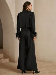 Anewsta Women's Elegant Feather Patchwork Design Set - Black - View 2