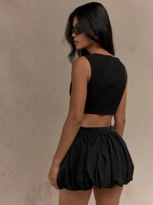 MISSGUIDED Tailored Pinstripe Bubble Mini Skirt - Black - View 2