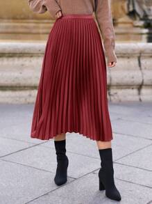 SHEIN Frenchy 1pc Women Solid Color Pleated Skirt