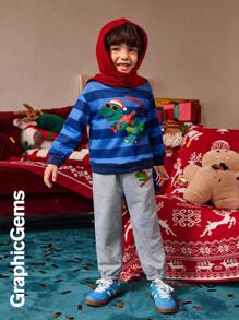 2 件套小男孩圣诞恐龙条纹运动衫和运动裤 2 件套