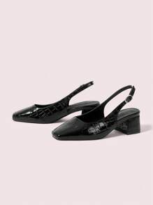 CUCCOO DOLLMOD 女士时尚黑色石纹后绑带经典平底鞋休闲通勤、约会、聚会、购物、学校秋季新年假期 - 黑色 - 查看 10