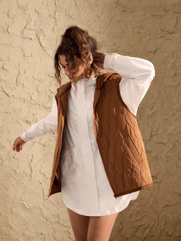 VARSITIE Hooded Sleeveless Vest Pockets Women Outdoor Vests Jackets