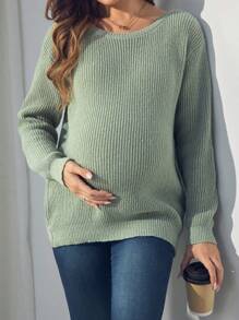 SHEIN Maternity V-Neck Long Sleeve Single-Breasted Casual Cardigan, Autumn/Winter - Mint Green - View 7