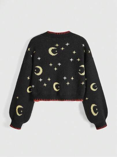 Kawaii Women's Autumn/Winter Halloween Leopard & Pumpkin Printed Drop Shoulder Cardigan